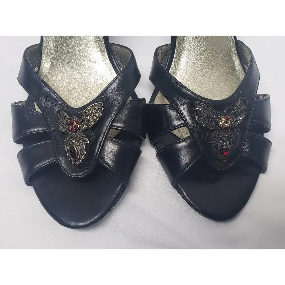 Unisa Black Open Toe Beaded Design High Heels | Women's Shoe Size 8